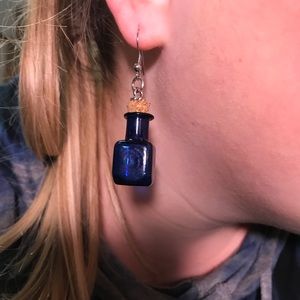 Hand made Tiny blue jar earrings